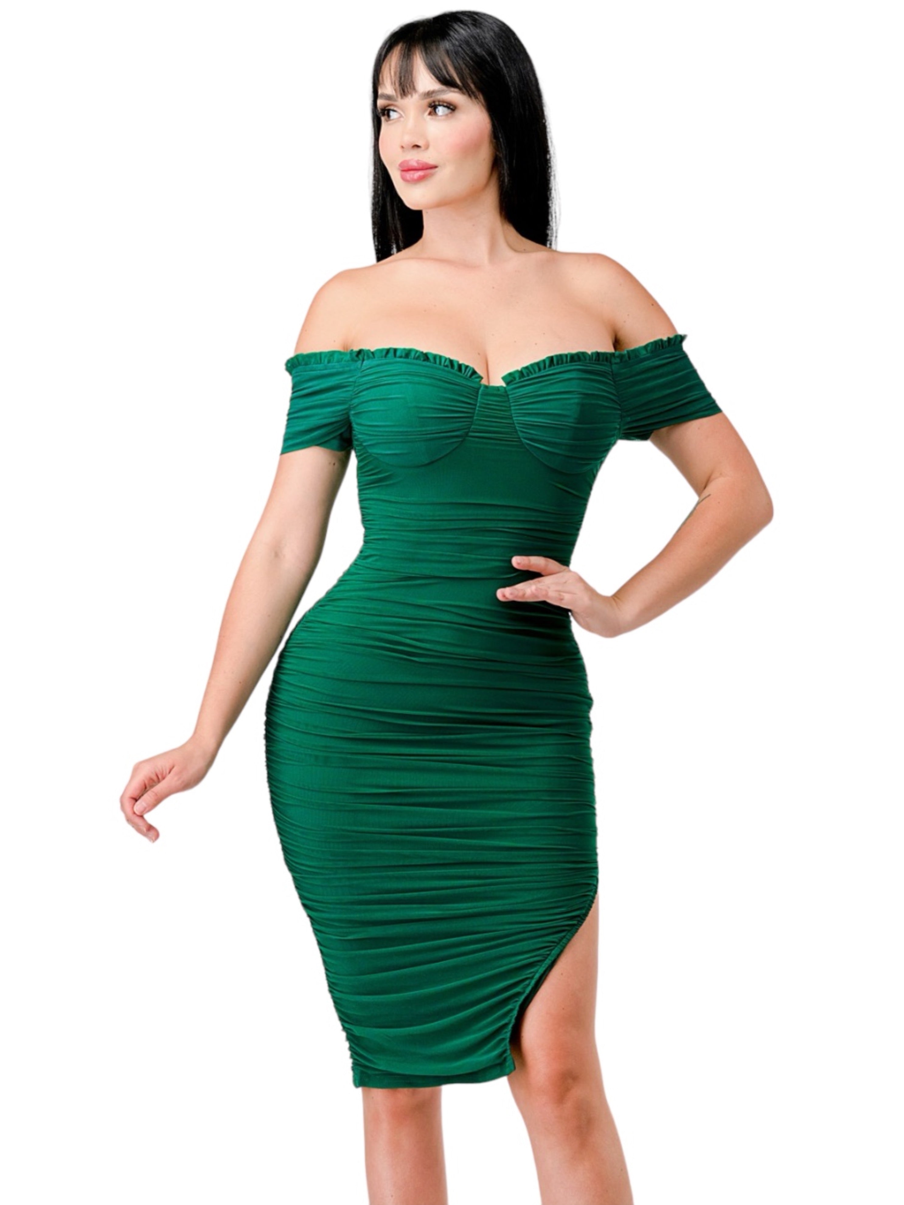 La Bonita Ruched Dress (EMERALD)