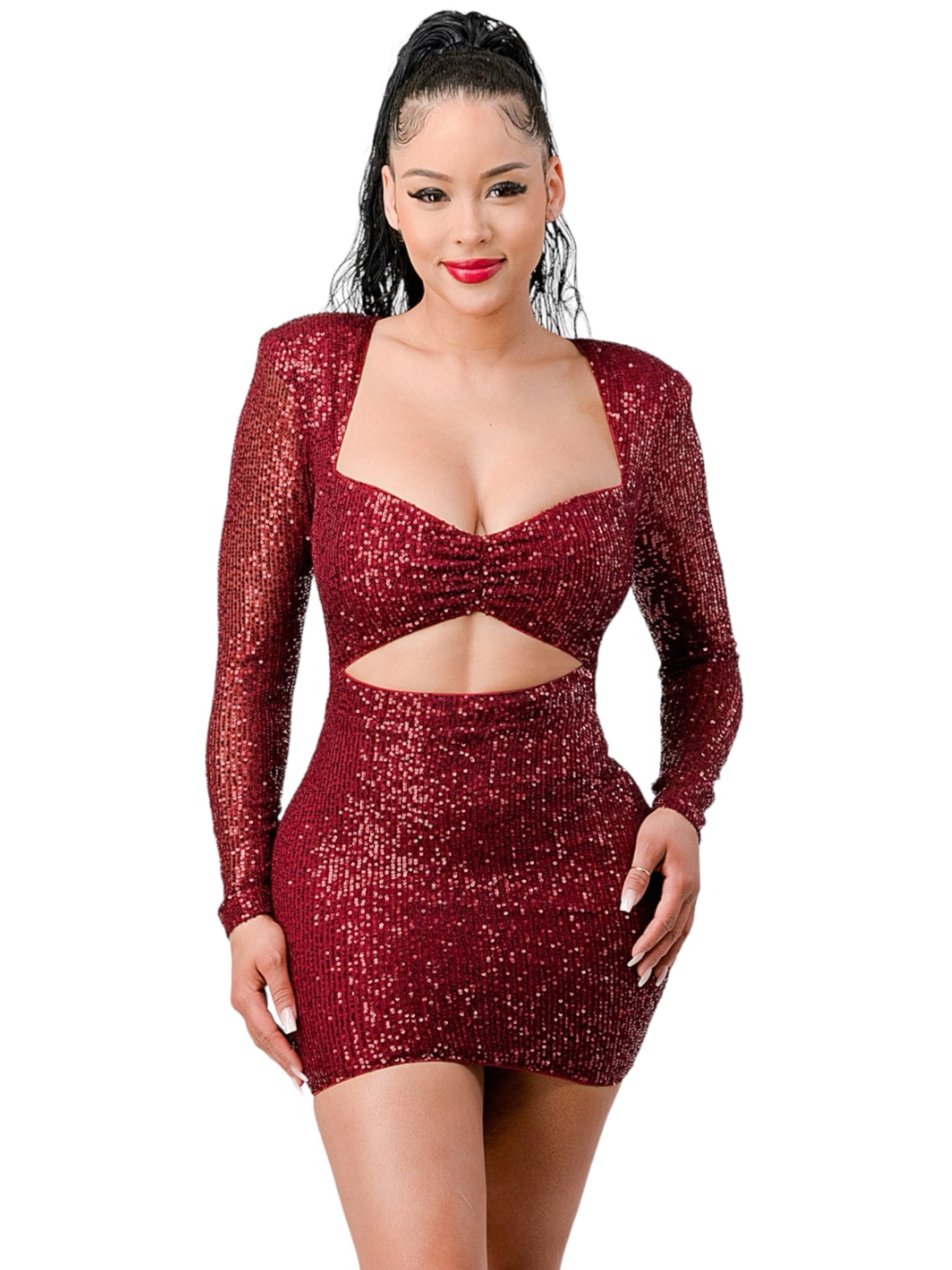 Belinda Sequin Dress (BURGUNDY)