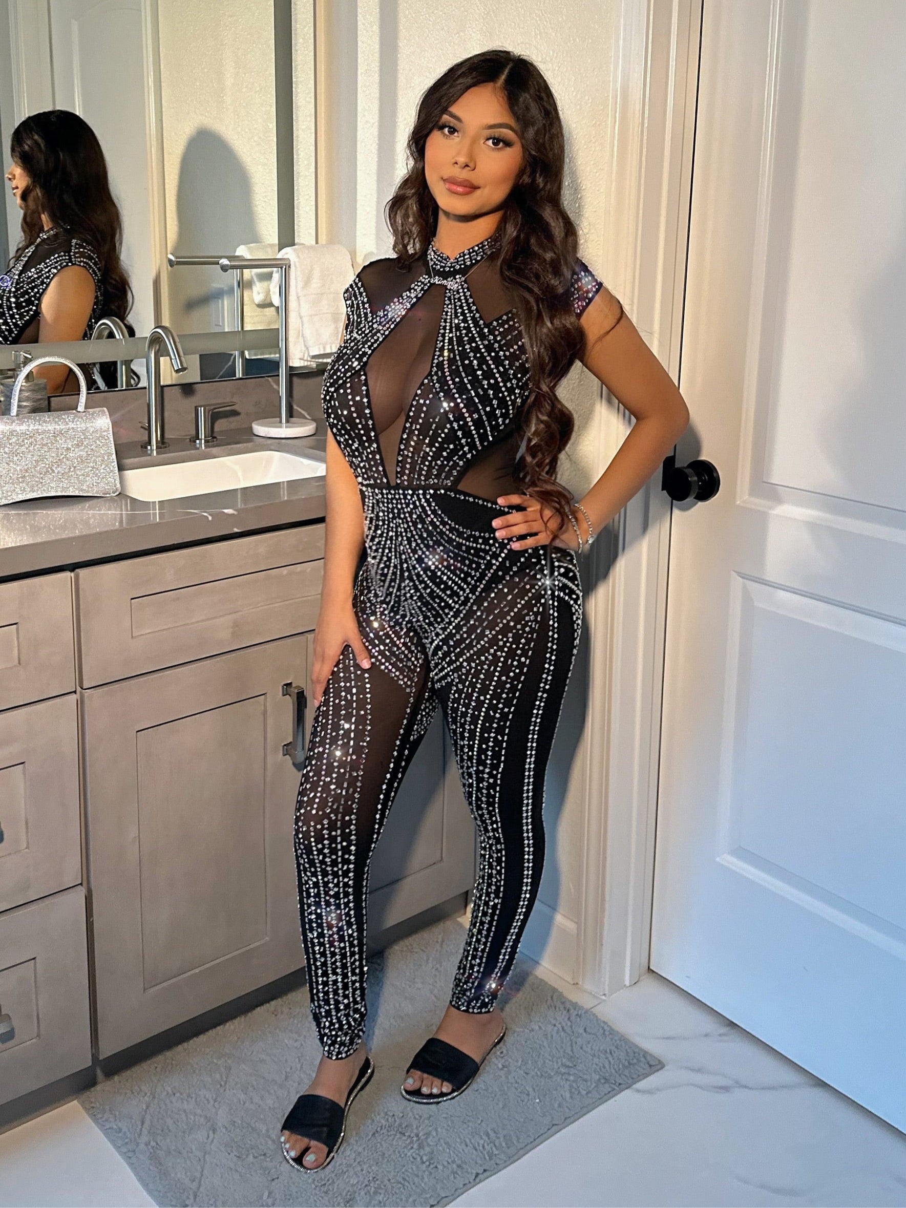 Diamonds All Over My Body Jumpsuit (BLACK)