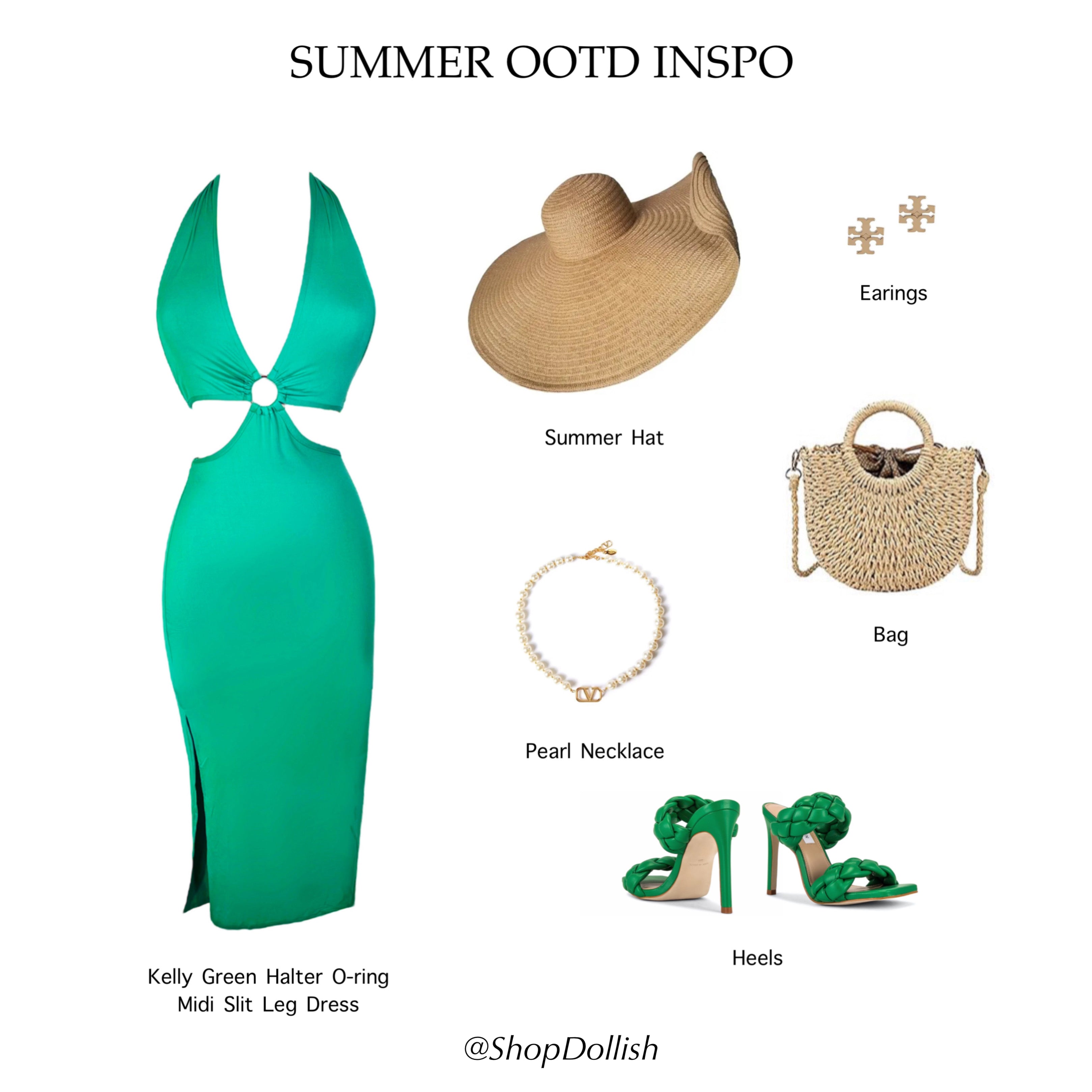 Cabo O-Ring Midi Dress (KELLY GREEN)