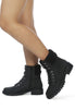 Dolon Lace-Up Fur Collared Ankle Boot (BLACK)