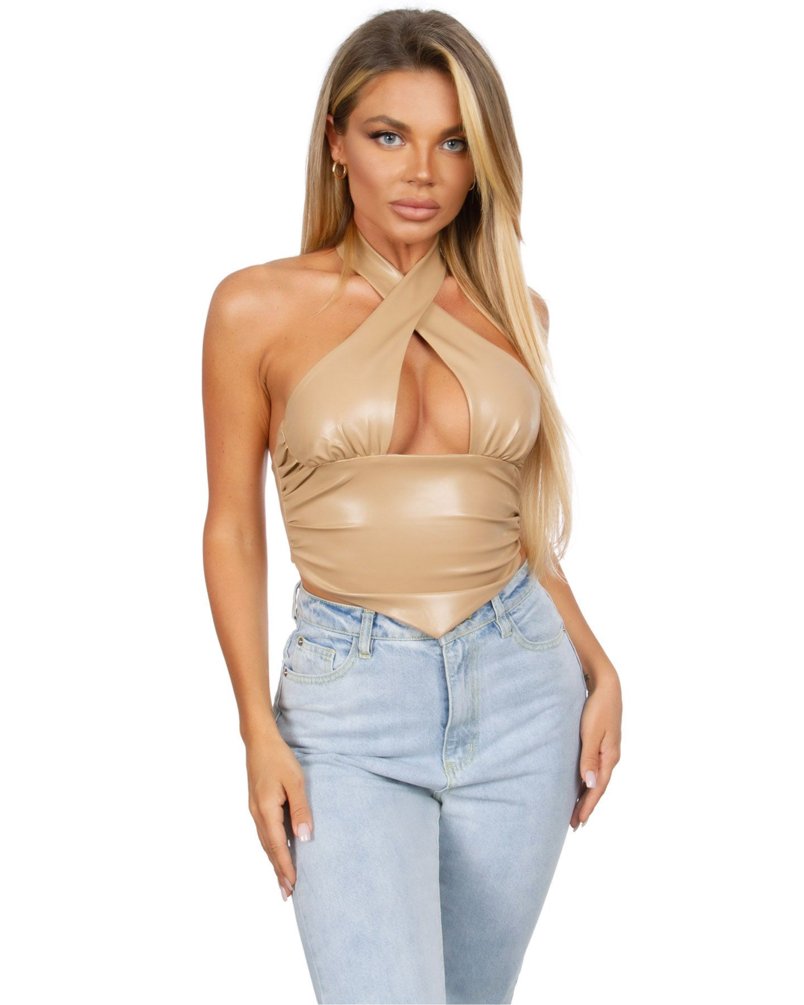 Gianna Leather Top (TAUPE)