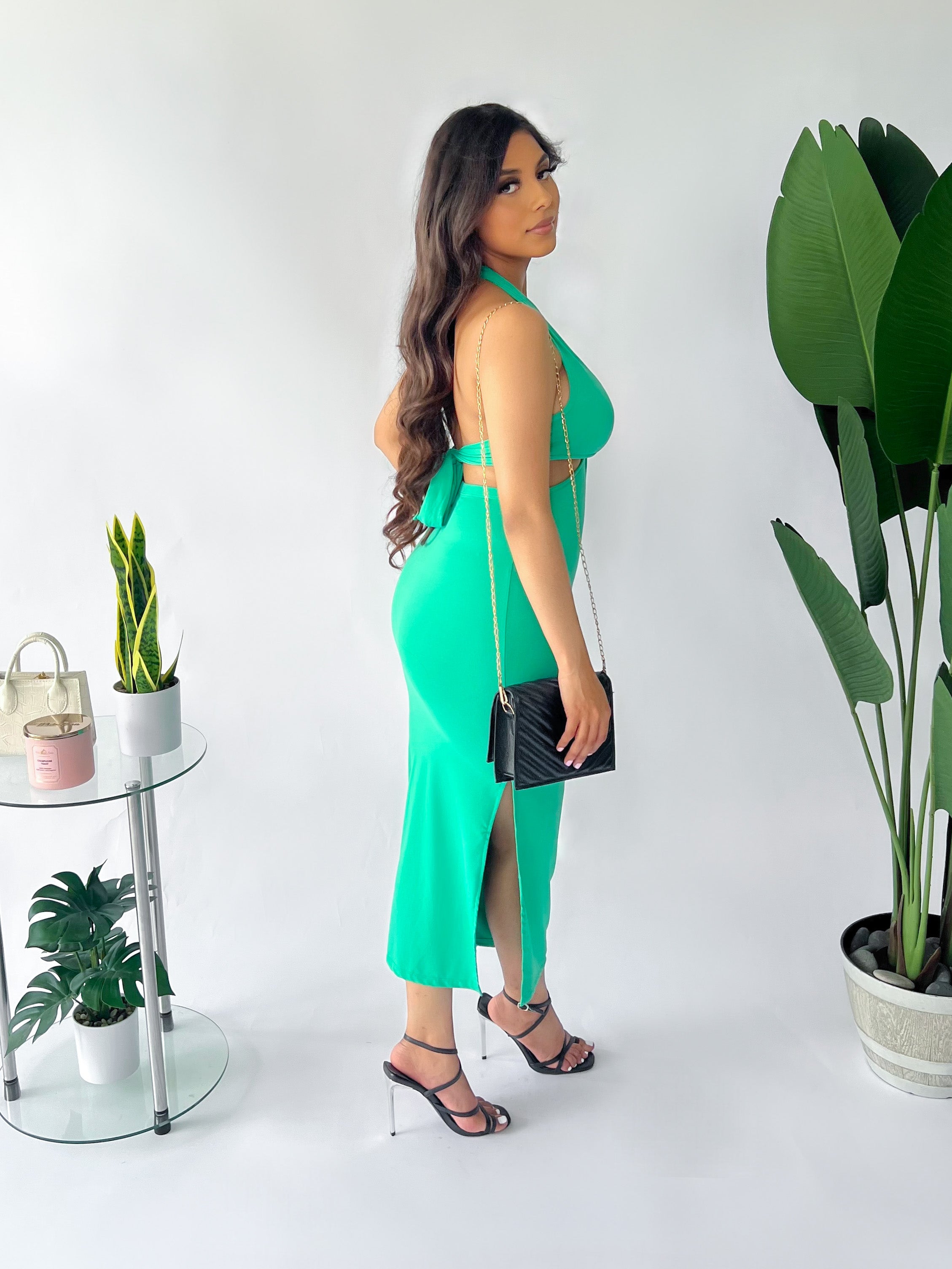 Cabo O-Ring Midi Dress (KELLY GREEN)