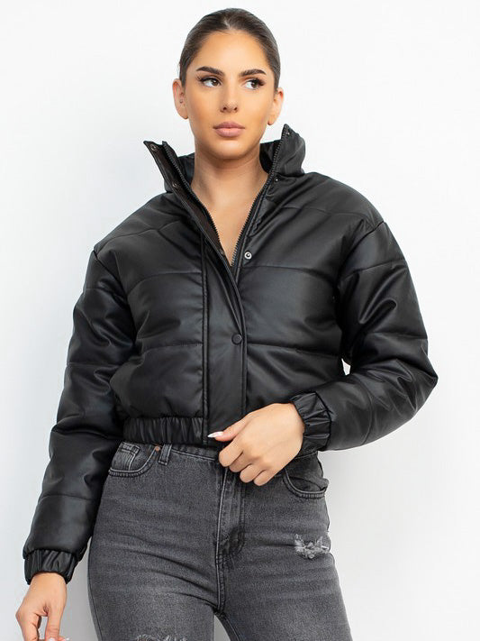 Bombshell Babe Cropped Puffer Jacket (BLACK)