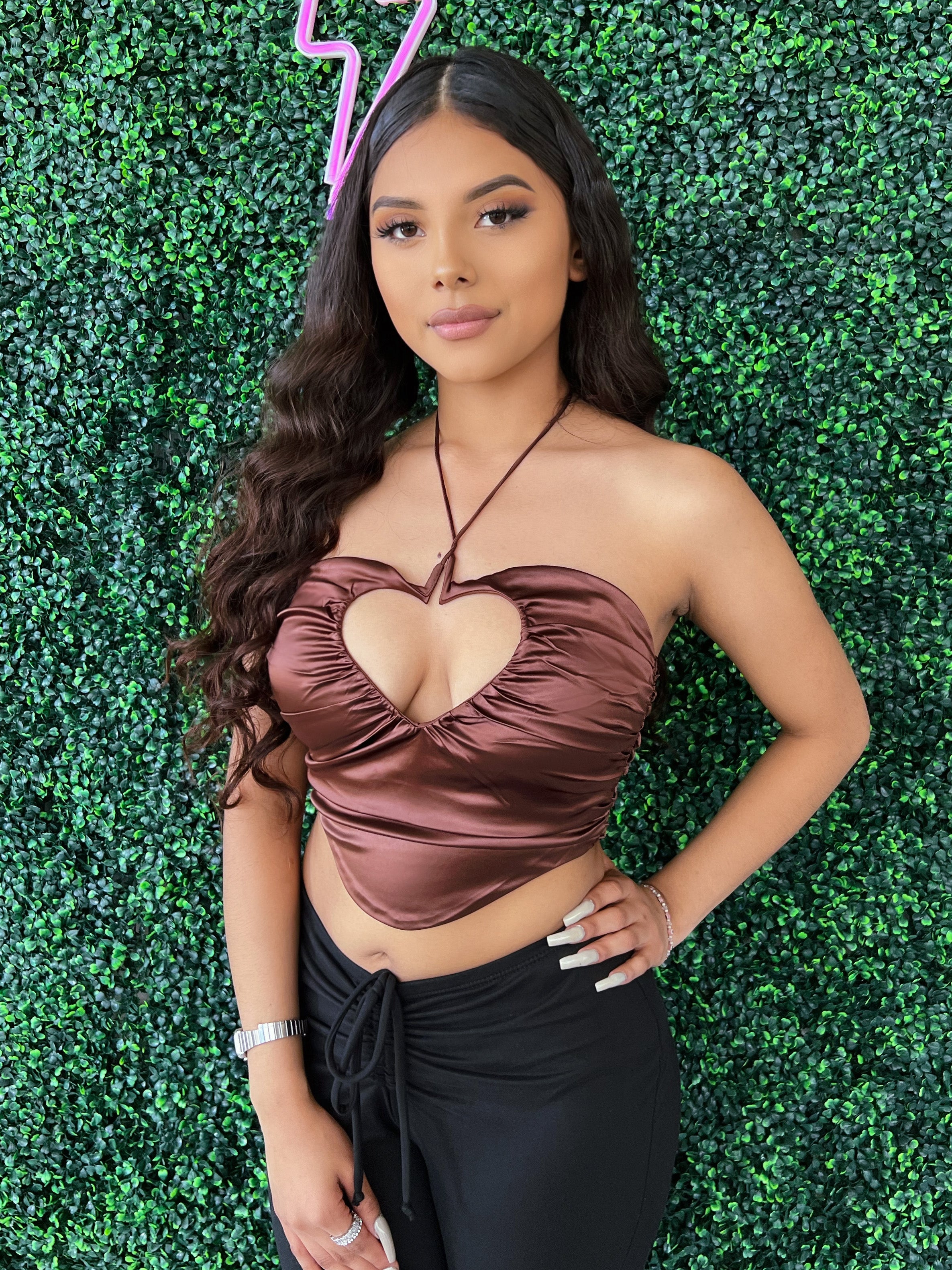 Corazón Satin Top (BROWN)