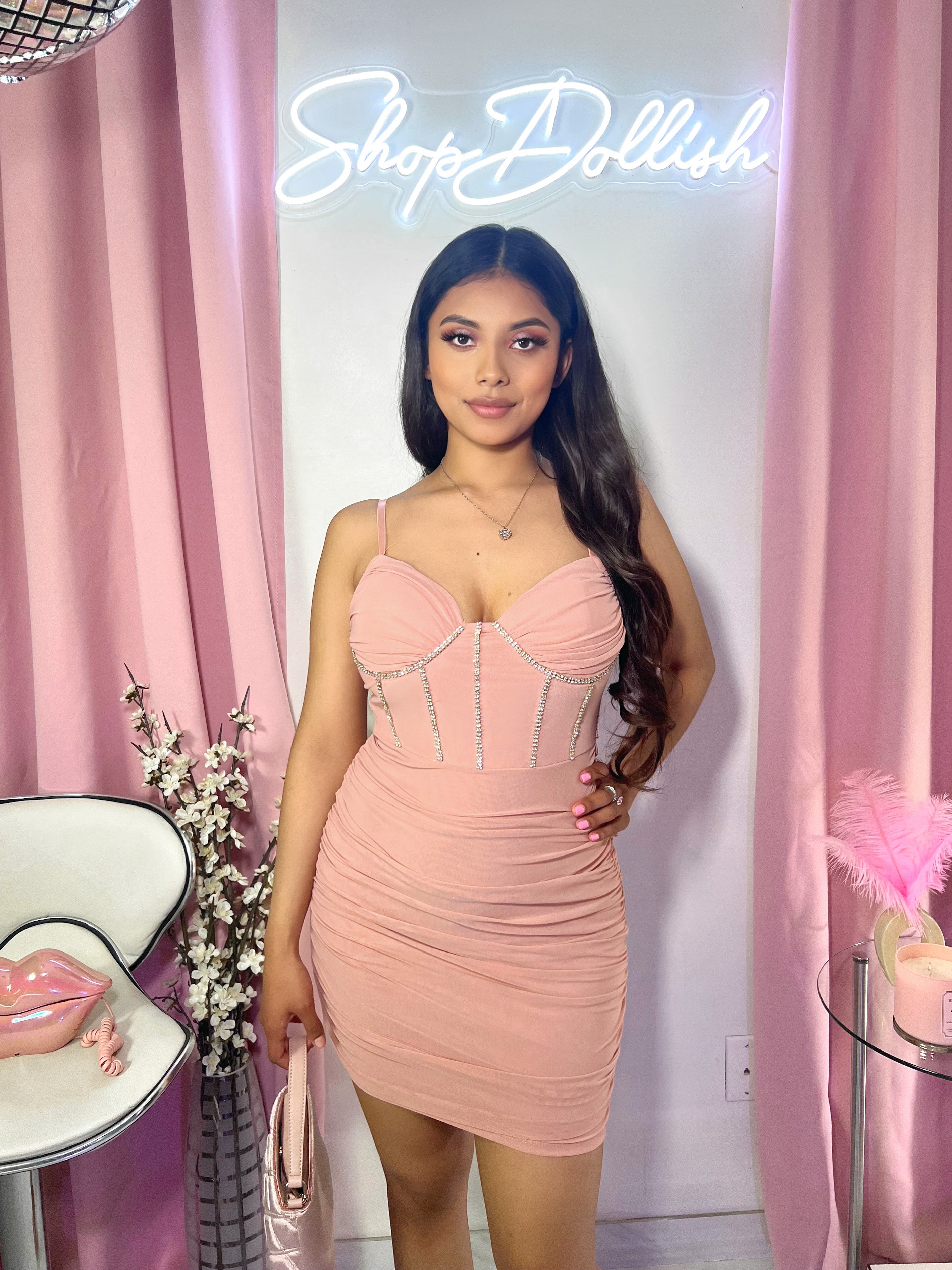 Birthday Babe Rhinestone Dress (LIGHT PINK)