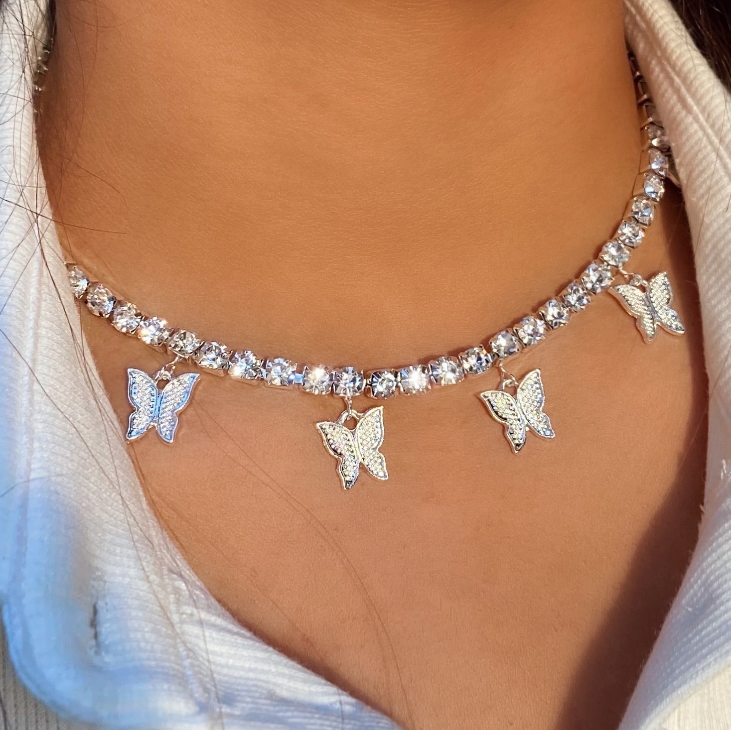 “Butterflies On My Neck” Rhinestone Necklace